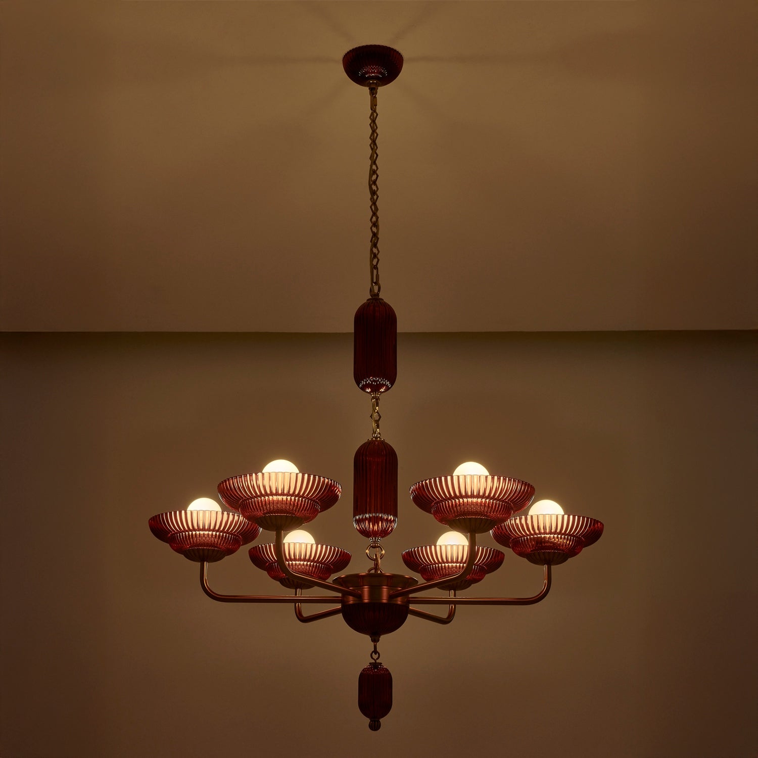 Kalco - 519671STB/MGNT - Six Light Chandelier - Verde - Satin Brass