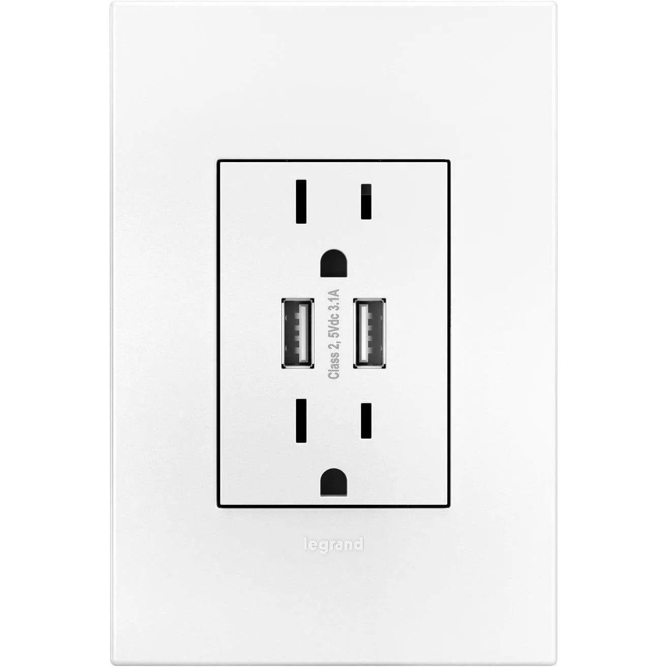 Legrand - adorne® Dual-USB Outlet with Wall Plate - ARTRUSB153W4WP - Canada Light Shop