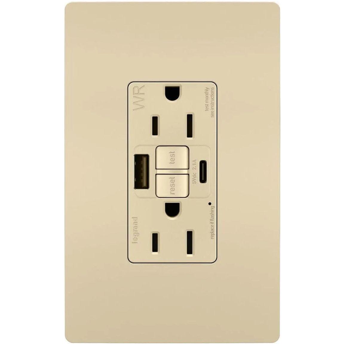 Legrand Radiant - radiant® 15A Tamper Resistant Outdoor Self Test GFCI USB Type A/C Outlet - 1597TRWRUSBACI - Canada Light Shop