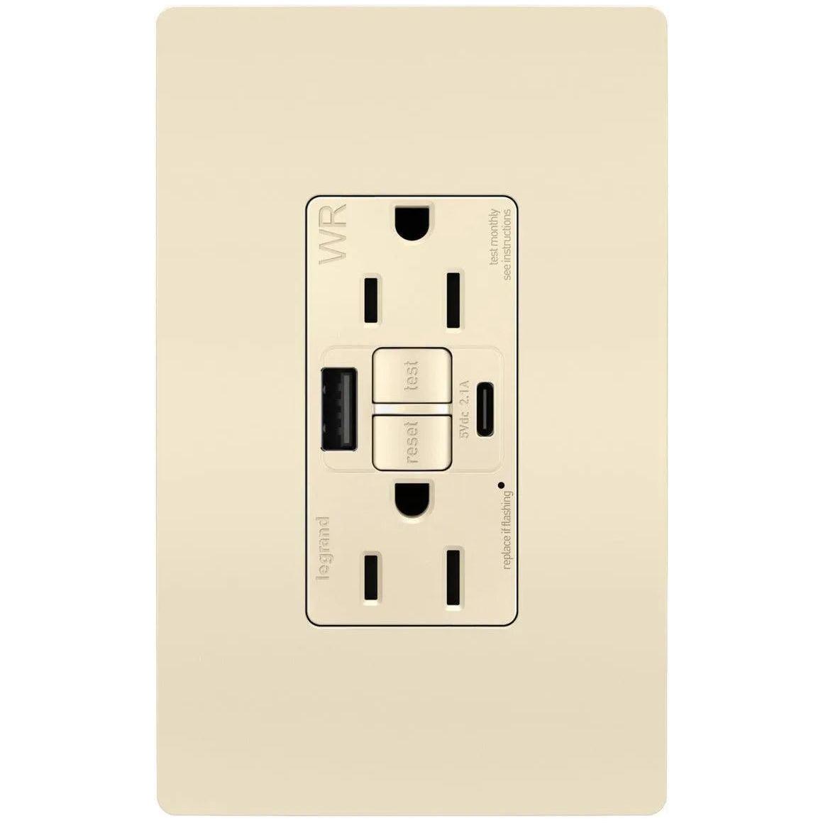 Legrand Radiant - radiant® 15A Tamper Resistant Outdoor Self Test GFCI USB Type A/C Outlet - 1597TRWRUSBACLA - Canada Light Shop