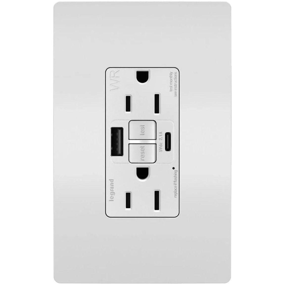 Legrand Radiant - radiant® 15A Tamper Resistant Outdoor Self Test GFCI USB Type A/C Outlet - 1597TRWRUSBACW - Canada Light Shop