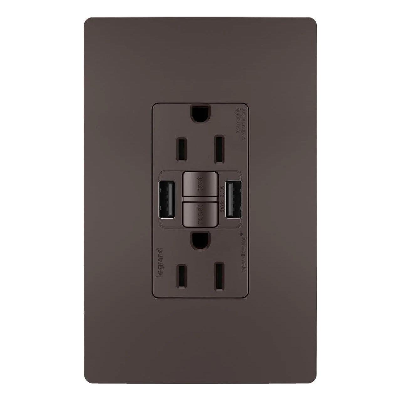 Legrand Radiant - radiant® 15A Tamper Resistant Self Test GFCI USB Type AA Outlet - 1597TRUSBAA - Canada Light Shop