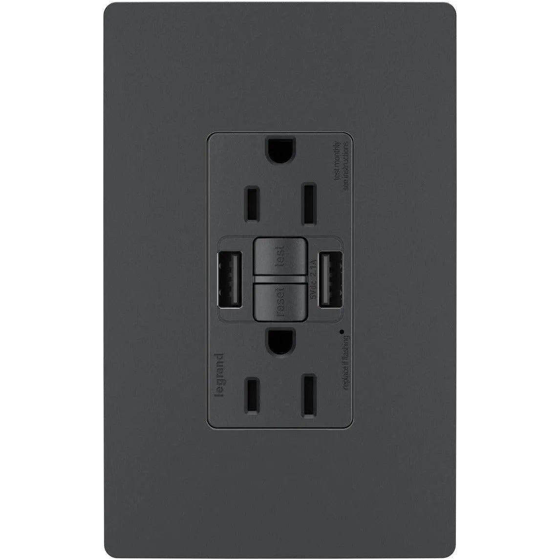 Legrand Radiant - radiant® 15A Tamper Resistant Self Test GFCI USB Type AA Outlet - 1597TRUSBAAGC4 - Canada Light Shop