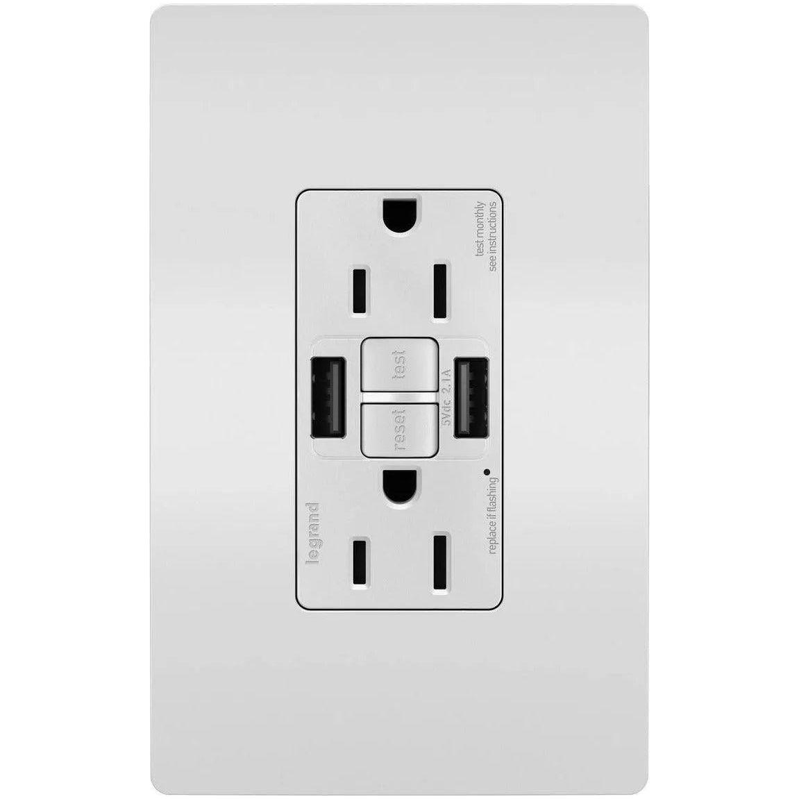 Legrand Radiant - radiant® 15A Tamper Resistant Self Test GFCI USB Type AA Outlet - 1597TRUSBAAW - Canada Light Shop