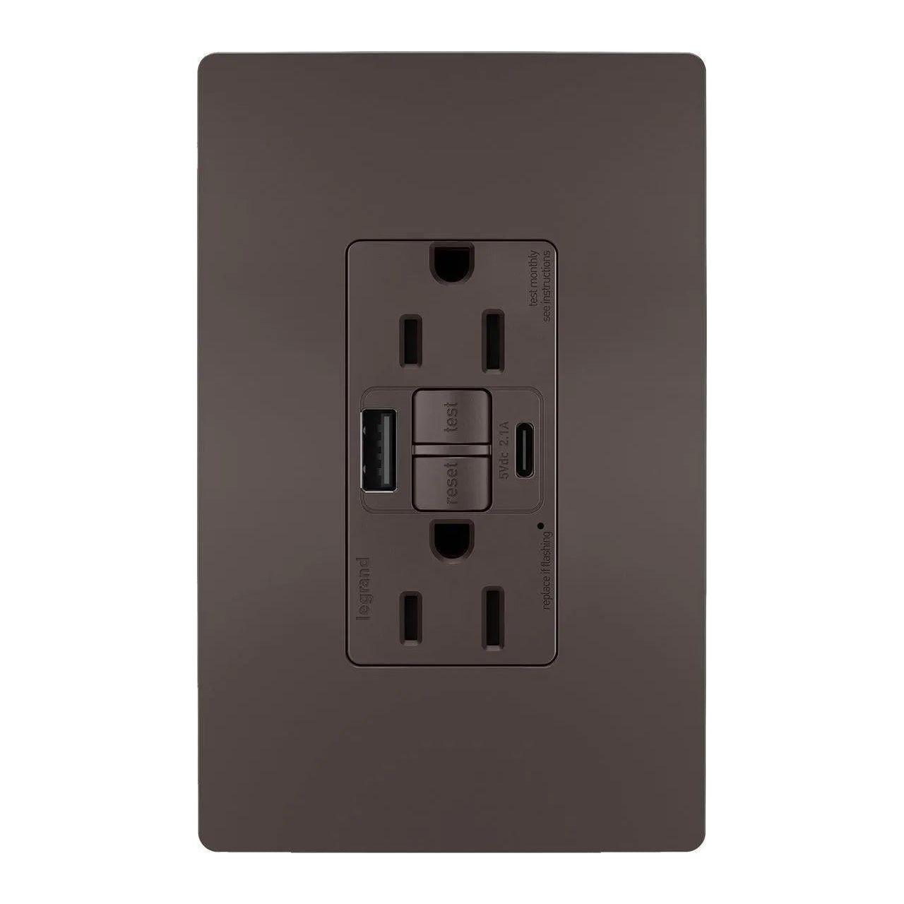 Legrand Radiant - radiant® 15A Tamper Resistant Self Test GFCI USB Type AC Outlet - 1597TRUSBAC - Canada Light Shop