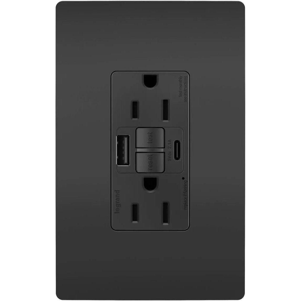Legrand Radiant - radiant® 15A Tamper Resistant Self Test GFCI USB Type AC Outlet - 1597TRUSBACBK - Canada Light Shop