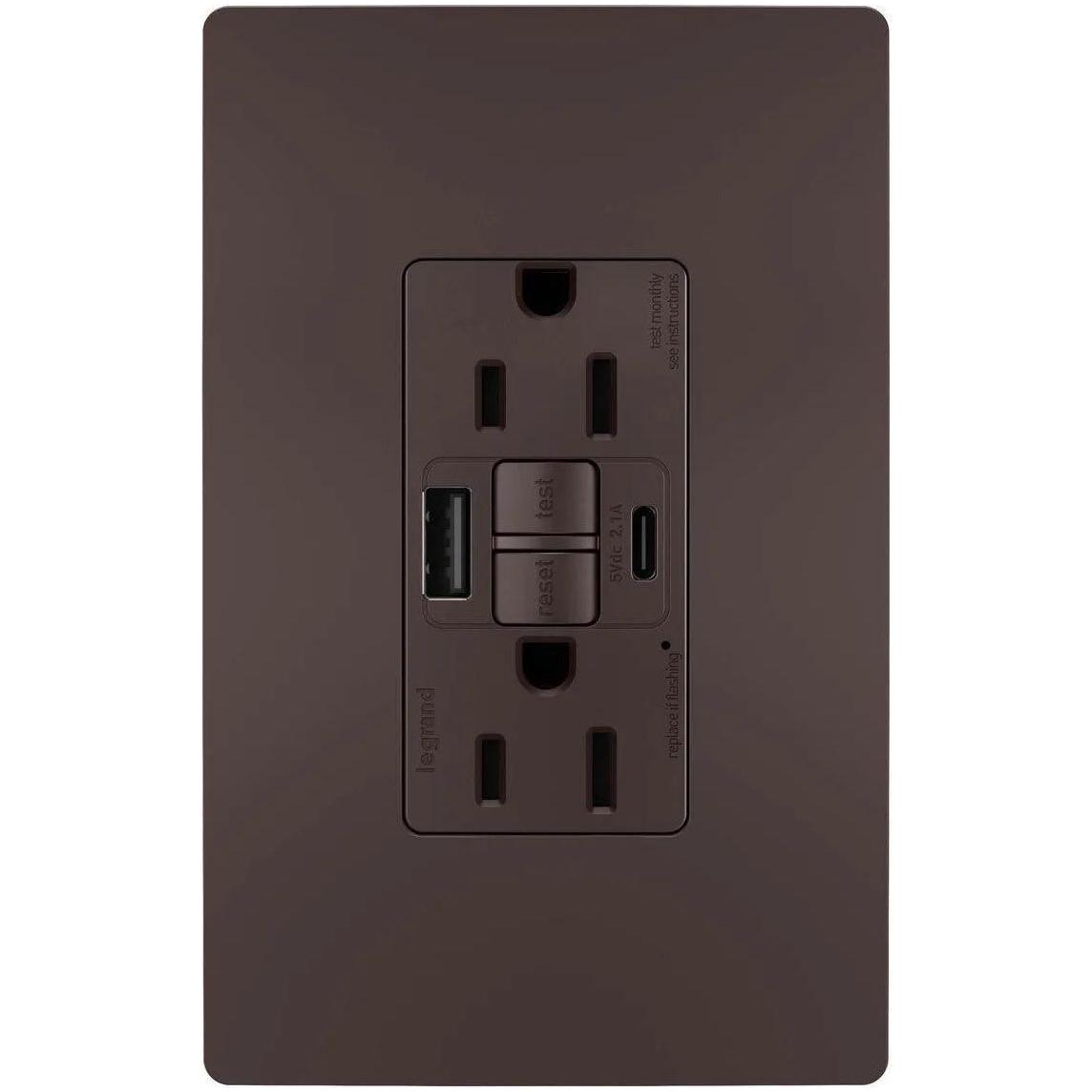 Legrand Radiant - radiant® 15A Tamper Resistant Self Test GFCI USB Type AC Outlet - 1597TRUSBACDBC4 - Canada Light Shop