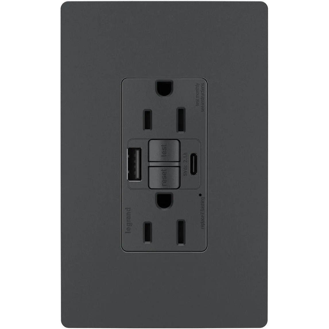 Legrand Radiant - radiant® 15A Tamper Resistant Self Test GFCI USB Type AC Outlet - 1597TRUSBACGC4 - Canada Light Shop