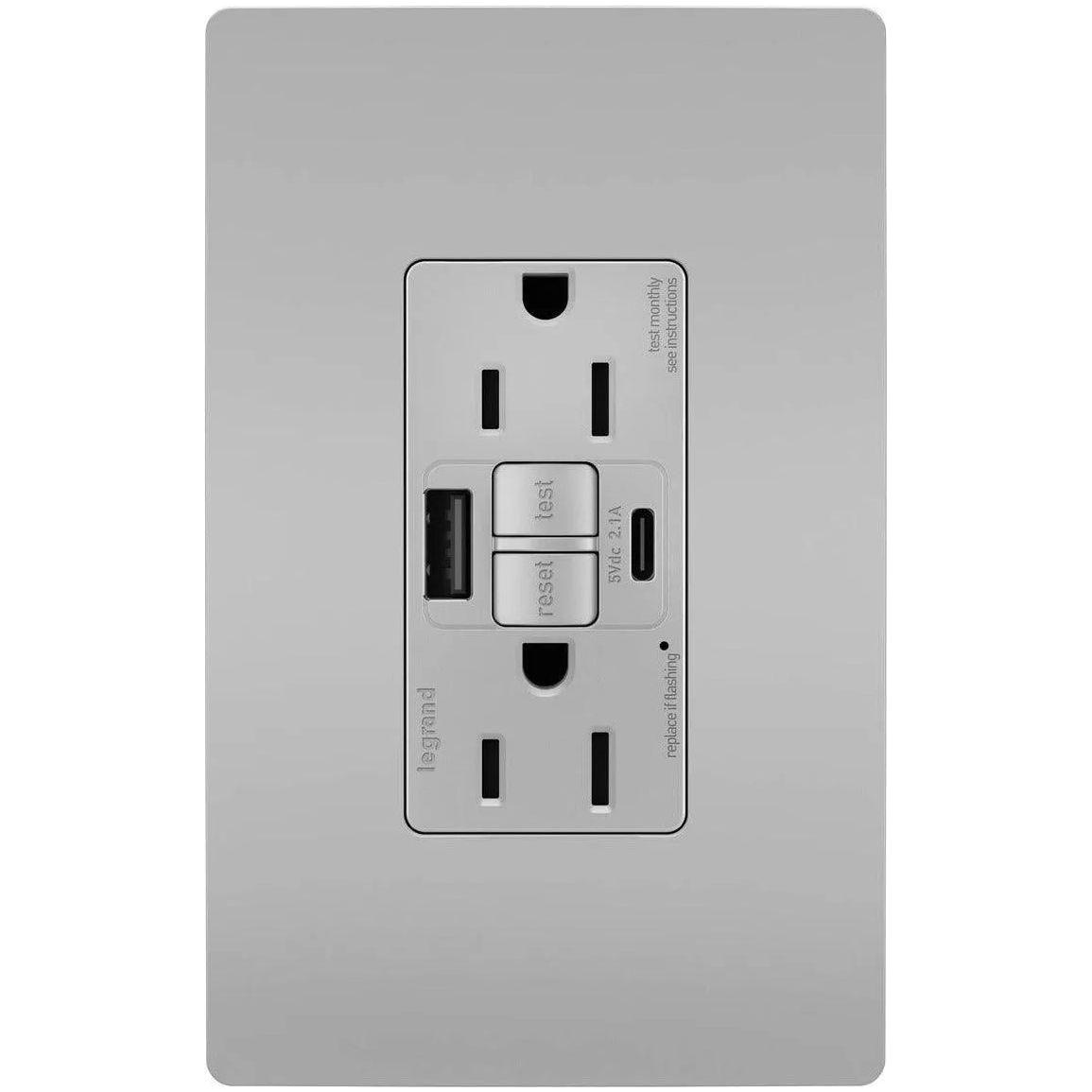 Legrand Radiant - radiant® 15A Tamper Resistant Self Test GFCI USB Type AC Outlet - 1597TRUSBACGRY - Canada Light Shop