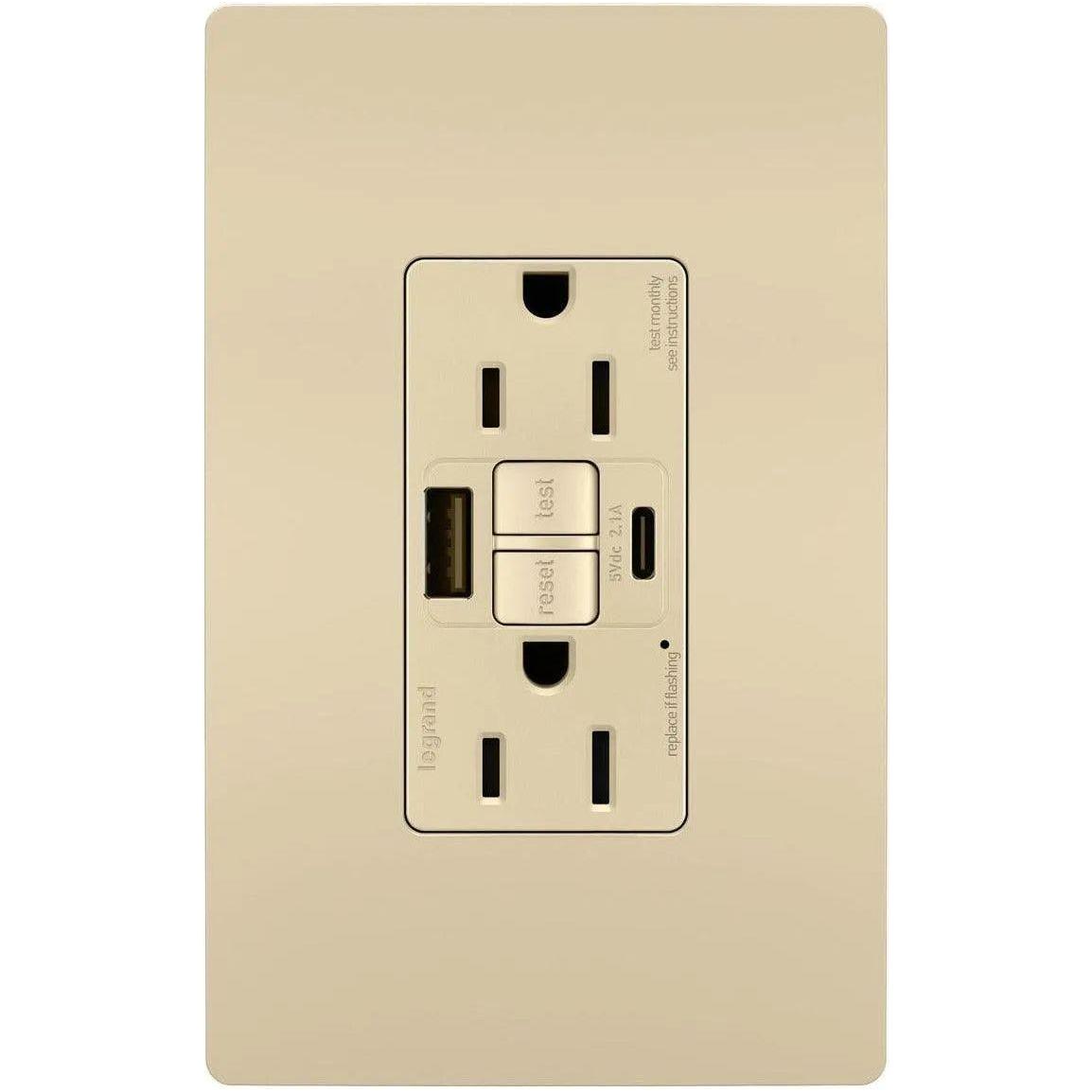 Legrand Radiant - radiant® 15A Tamper Resistant Self Test GFCI USB Type AC Outlet - 1597TRUSBACI - Canada Light Shop