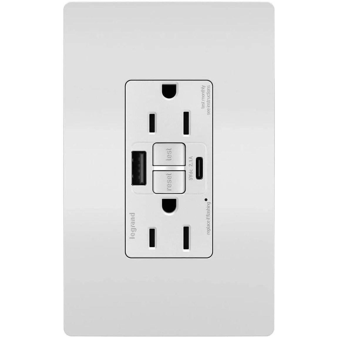 Legrand Radiant - radiant® 15A Tamper Resistant Self Test GFCI USB Type AC Outlet - 1597TRUSBACW - Canada Light Shop