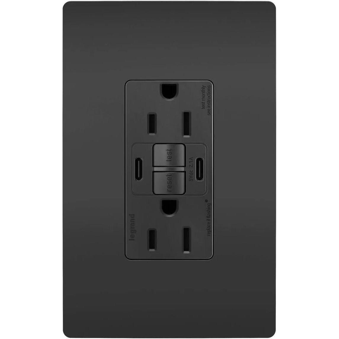 Legrand Radiant - radiant® 15A Tamper Resistant Self Test GFCI USB Type CC Outlet - 1597TRUSBCCBK - Canada Light Shop