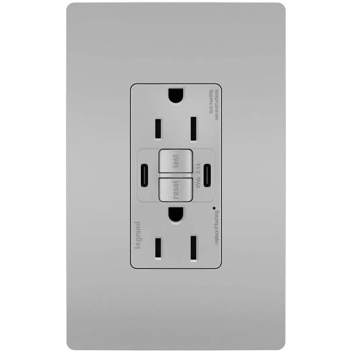 Legrand Radiant - radiant® 15A Tamper Resistant Self Test GFCI USB Type CC Outlet - 1597TRUSBCCGRY - Canada Light Shop