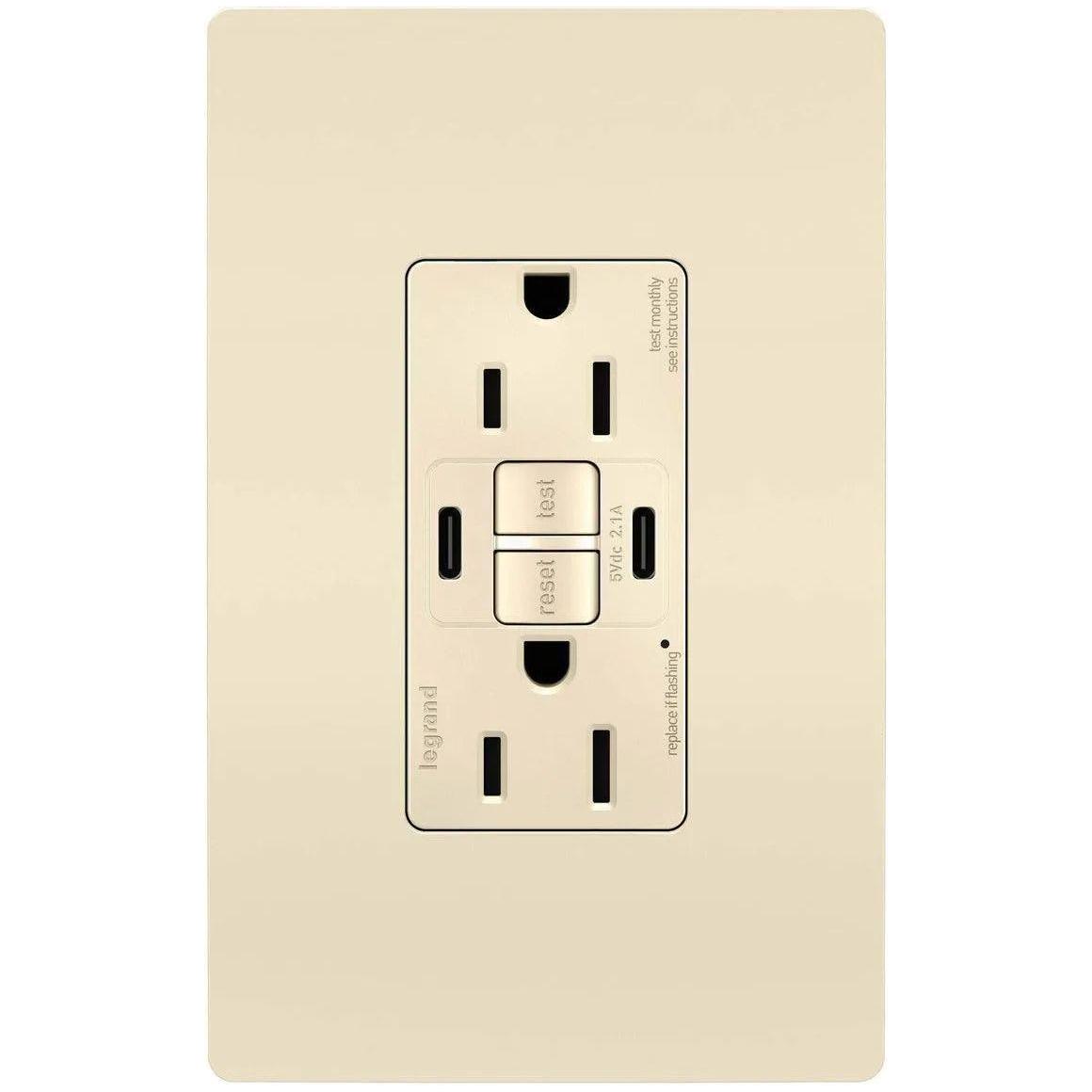 Legrand Radiant - radiant® 15A Tamper Resistant Self Test GFCI USB Type CC Outlet - 1597TRUSBCCLA - Canada Light Shop