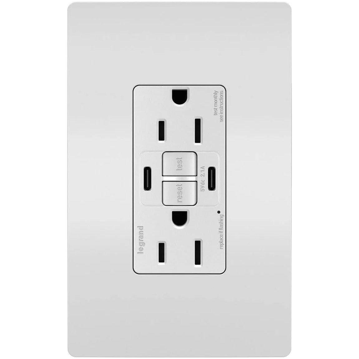 Legrand Radiant - radiant® 15A Tamper Resistant Self Test GFCI USB Type CC Outlet - 1597TRUSBCCW - Canada Light Shop