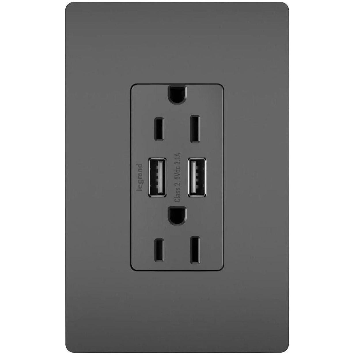 Legrand Radiant - radiant® 15A Tamper Resistant USB Outlet - TM826USBBK - Canada Light Shop
