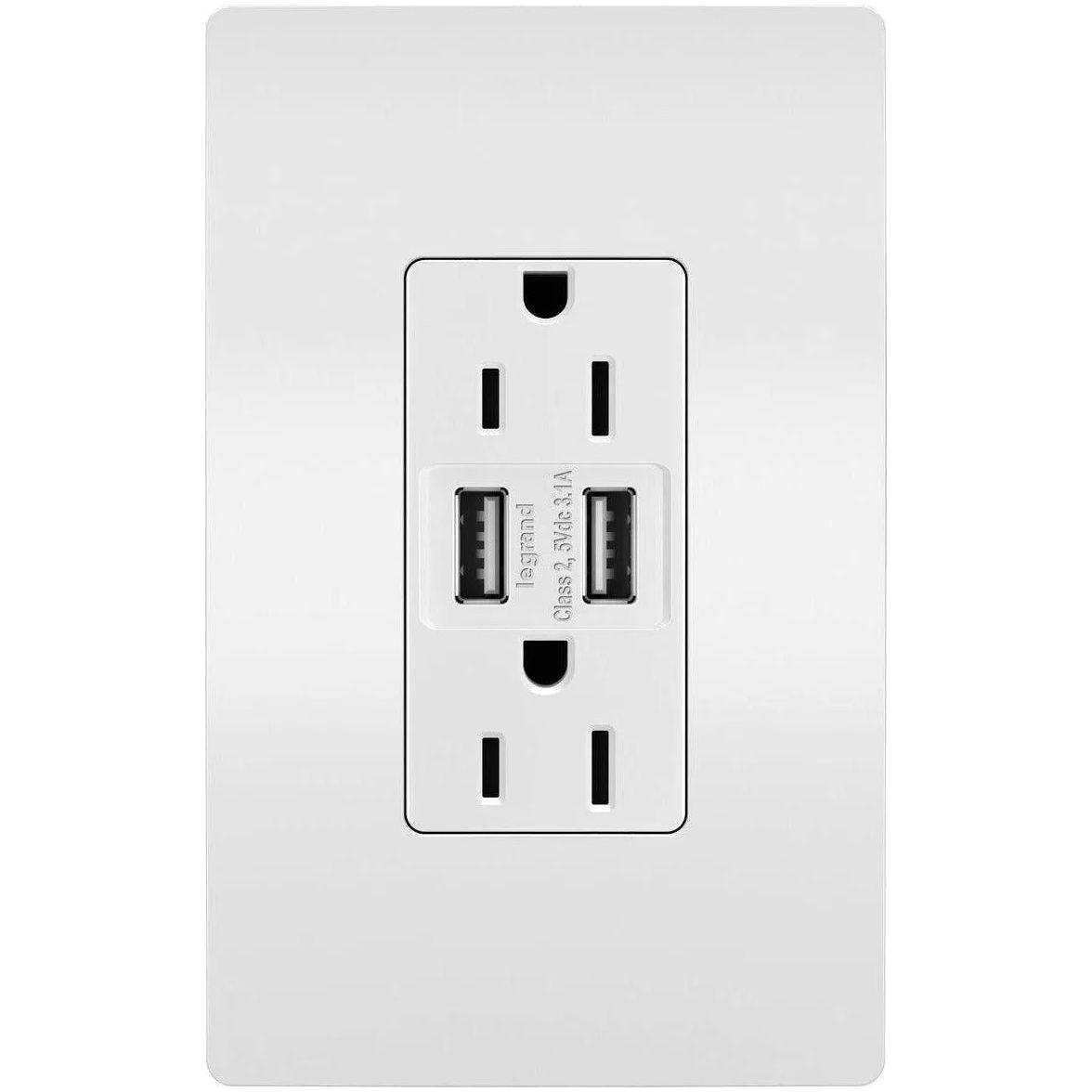 Legrand Radiant - radiant® 15A Tamper Resistant USB Outlet - TM826USBW - Canada Light Shop