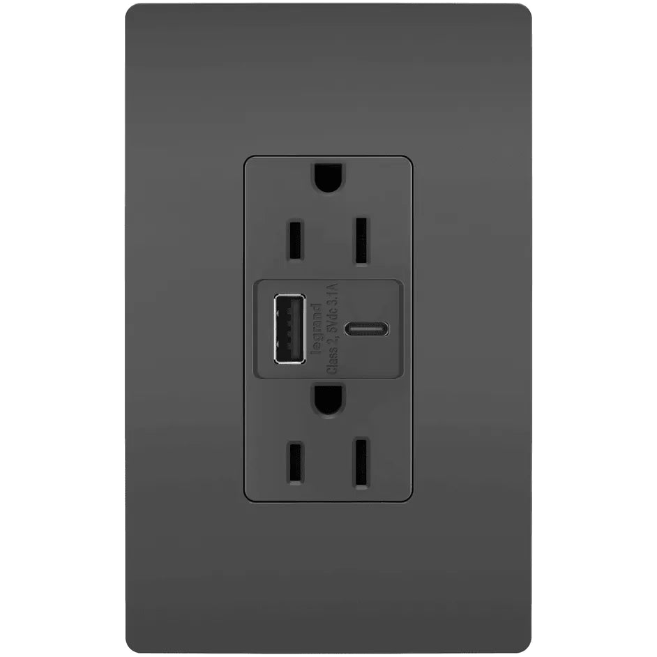 Legrand Radiant - radiant® 15A Tamper Resistant USB Type A/C Outlet - R26USBACBK - Canada Light Shop