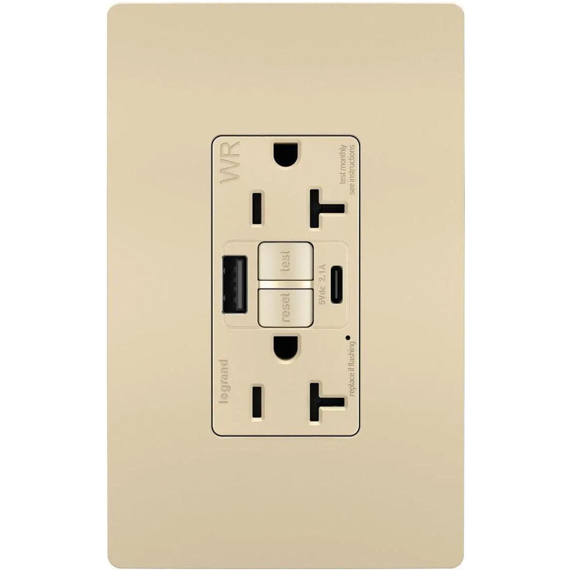 Legrand Radiant - radiant® 20A Tamper Resistant Outdoor Self Test GFCI USB Type A/C Outlet - 2097TRWRUSBACI - Canada Light Shop