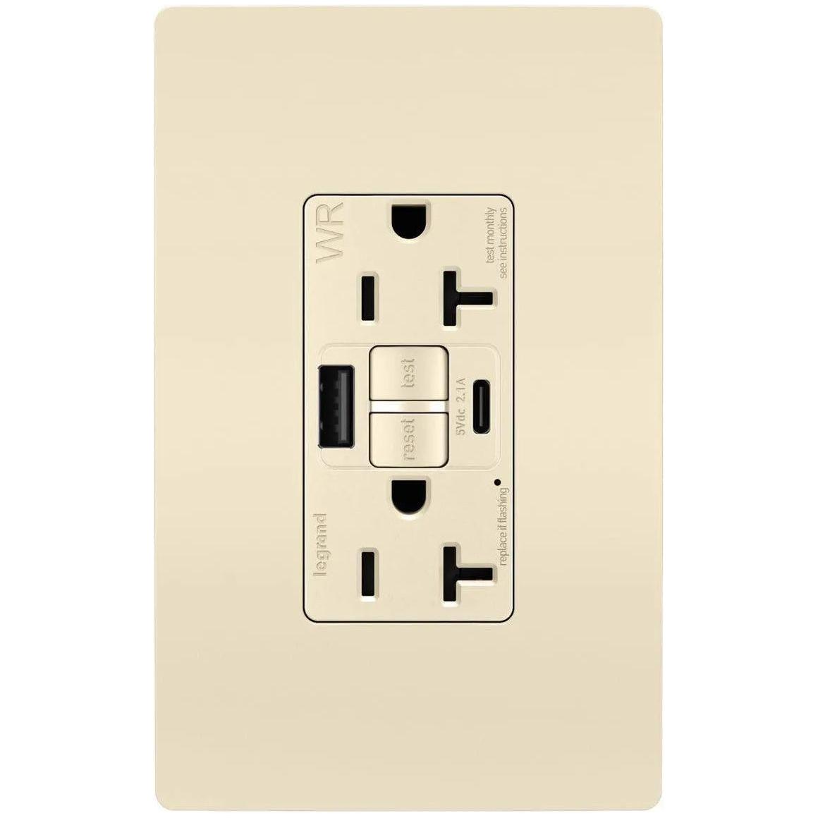 Legrand Radiant - radiant® 20A Tamper Resistant Outdoor Self Test GFCI USB Type A/C Outlet - 2097TRWRUSBACLA - Canada Light Shop