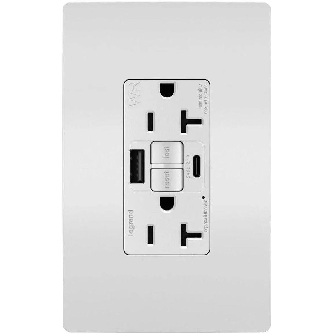Legrand Radiant - radiant® 20A Tamper Resistant Outdoor Self Test GFCI USB Type A/C Outlet - 2097TRWRUSBACW - Canada Light Shop