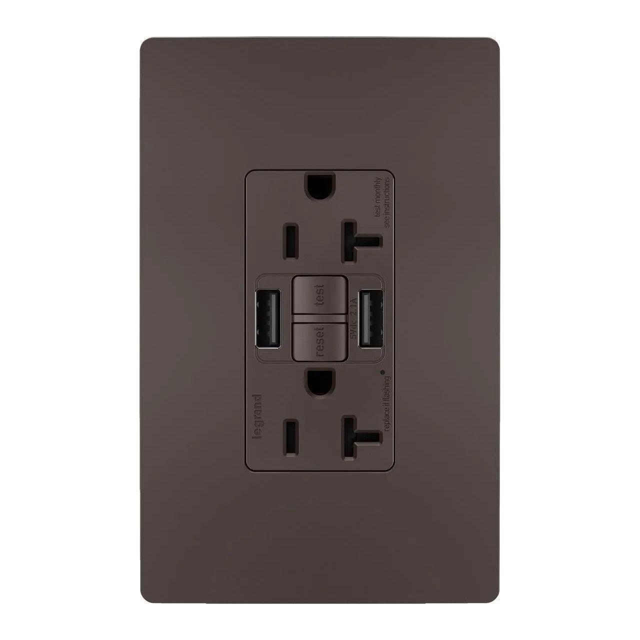 Legrand Radiant - radiant® 20A Tamper Resistant Self Test GFCI USB Type A/A Outlet - 2097TRUSBAA - Canada Light Shop