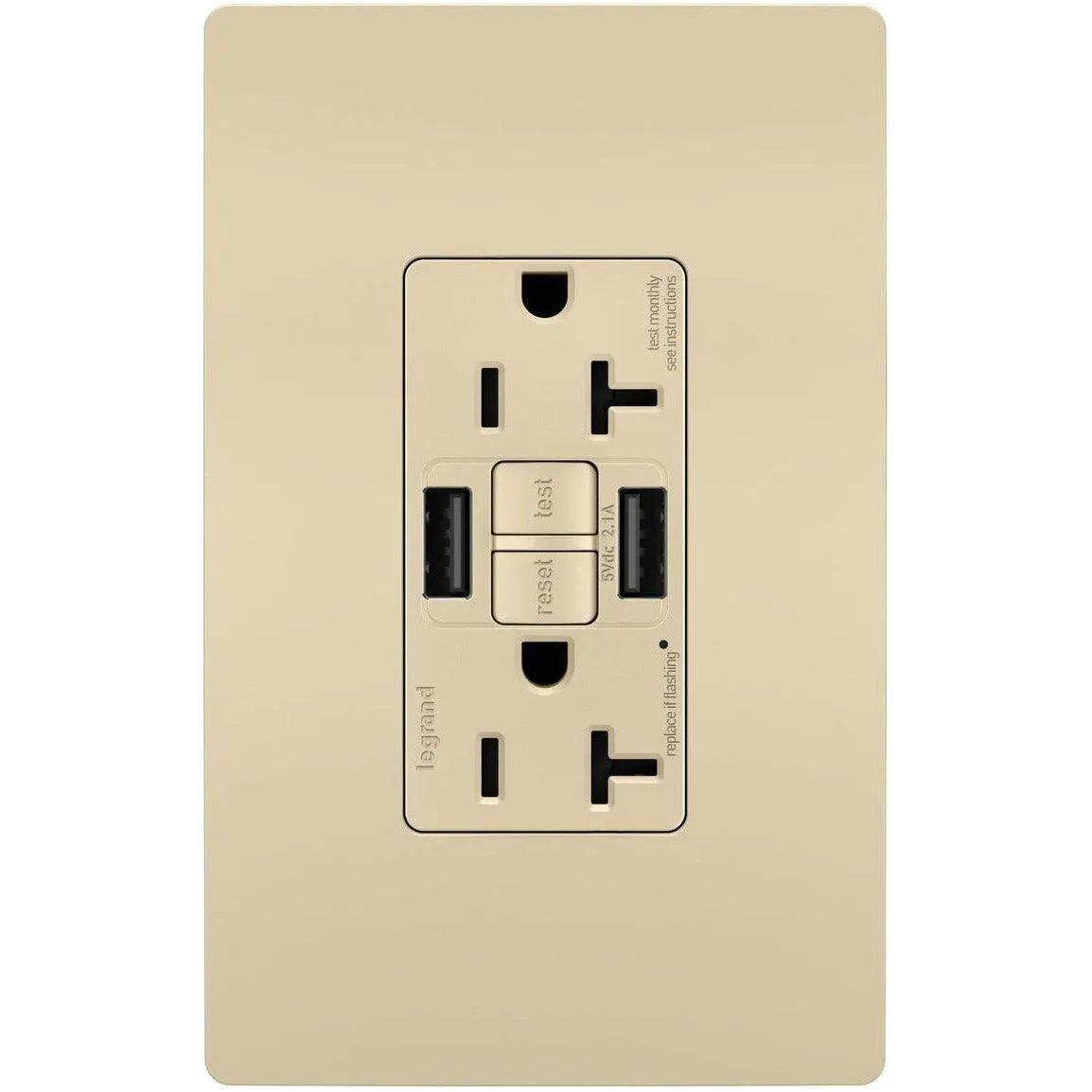 Legrand Radiant - radiant® 20A Tamper Resistant Self Test GFCI USB Type A/A Outlet - 2097TRUSBAAI - Canada Light Shop