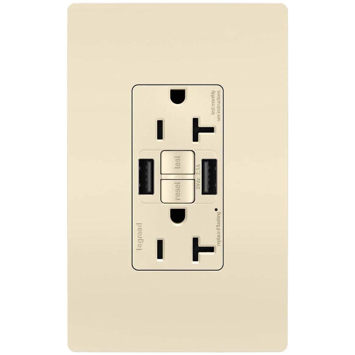 Legrand Radiant - radiant® 20A Tamper Resistant Self Test GFCI USB Type A/A Outlet - 2097TRUSBAALA - Canada Light Shop