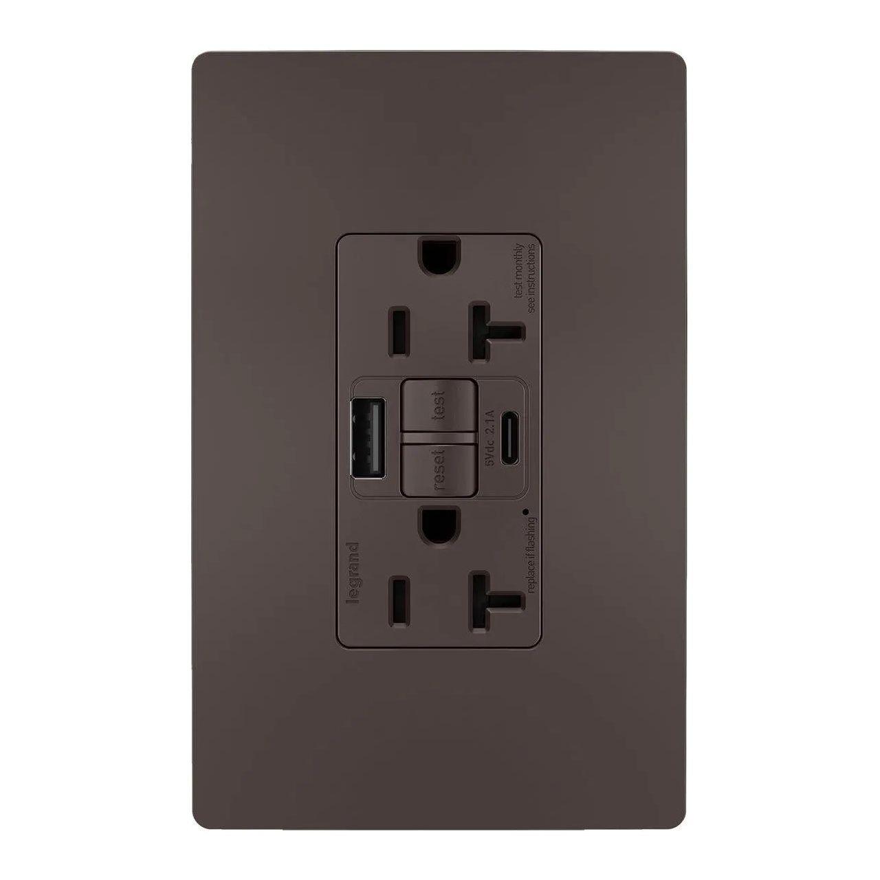 Legrand Radiant - radiant® 20A Tamper Resistant Self Test GFCI USB Type A/C Outlet - 2097TRUSBAC - Canada Light Shop