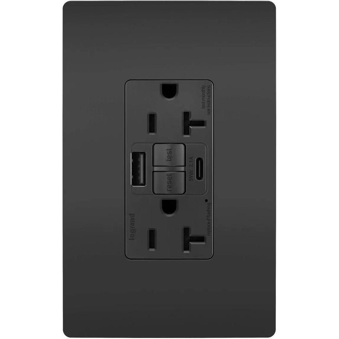 Legrand Radiant - radiant® 20A Tamper Resistant Self Test GFCI USB Type A/C Outlet - 2097TRUSBACBK - Canada Light Shop
