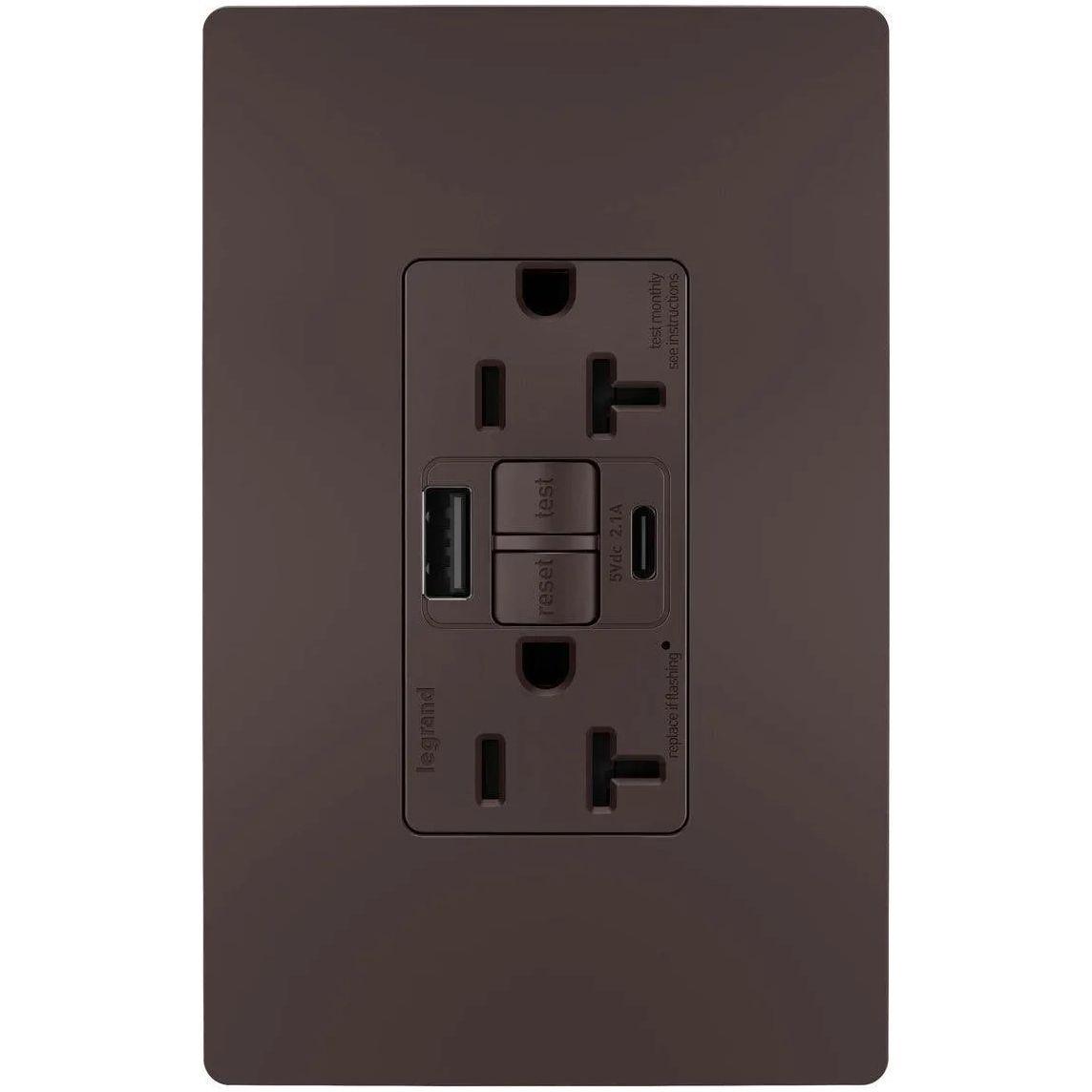 Legrand Radiant - radiant® 20A Tamper Resistant Self Test GFCI USB Type A/C Outlet - 2097TRUSBACDBC4 - Canada Light Shop