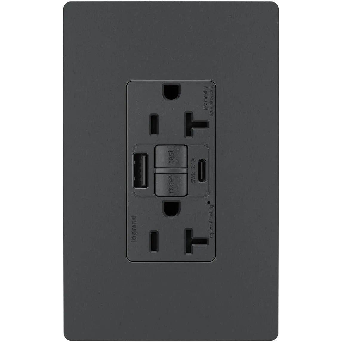 Legrand Radiant - radiant® 20A Tamper Resistant Self Test GFCI USB Type A/C Outlet - 2097TRUSBACGC4 - Canada Light Shop