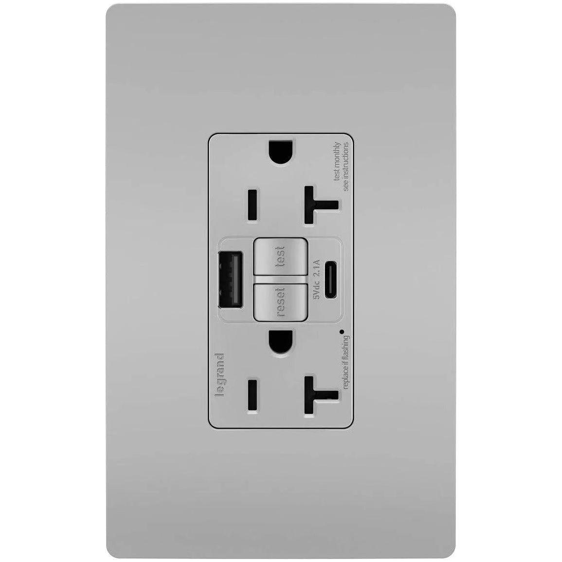 Legrand Radiant - radiant® 20A Tamper Resistant Self Test GFCI USB Type A/C Outlet - 2097TRUSBACGRY - Canada Light Shop