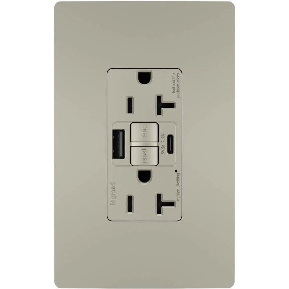 Legrand Radiant - radiant® 20A Tamper Resistant Self Test GFCI USB Type A/C Outlet - 2097TRUSBACNIC4 - Canada Light Shop