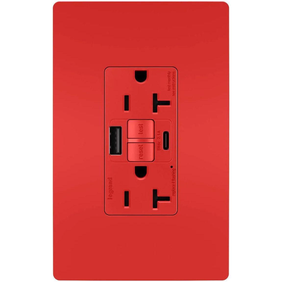 Legrand Radiant - radiant® 20A Tamper Resistant Self Test GFCI USB Type A/C Outlet - 2097TRUSBACRED - Canada Light Shop