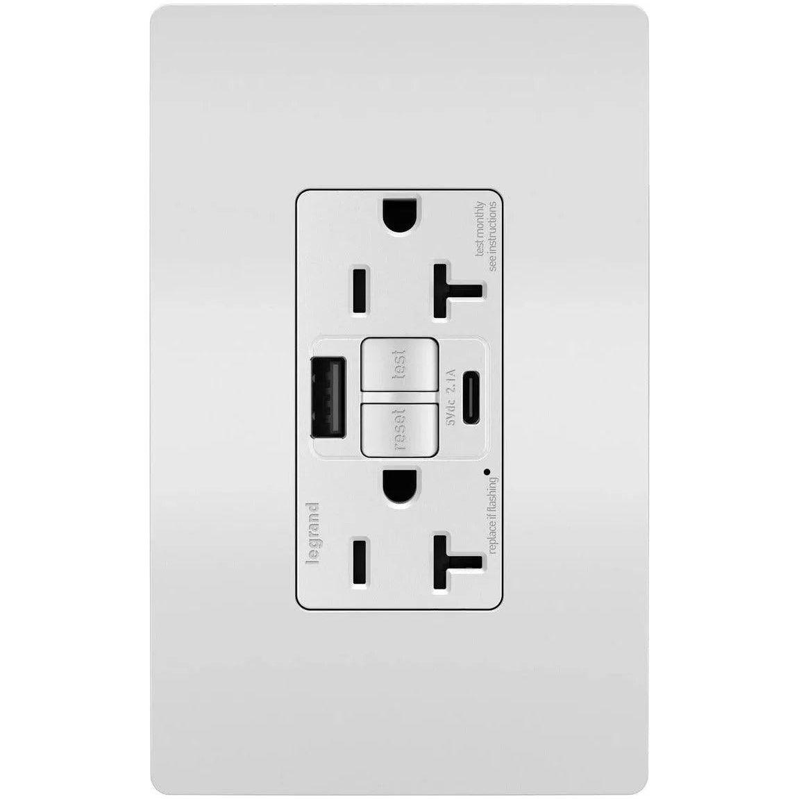 Legrand Radiant - radiant® 20A Tamper Resistant Self Test GFCI USB Type A/C Outlet - 2097TRUSBACW - Canada Light Shop