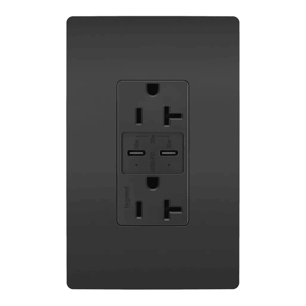 Legrand Radiant - radiant® 20A Tamper Resistant Ultra Fast PLUS Power Delivery USB Type C/C Outlet - TR20USBPDBK - Canada Light Shop