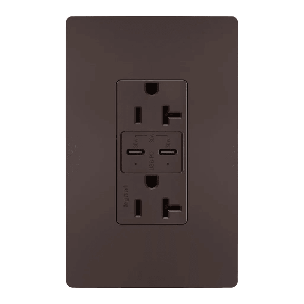 Legrand Radiant - radiant® 20A Tamper Resistant Ultra Fast PLUS Power Delivery USB Type C/C Outlet - TR20USBPDDB - Canada Light Shop