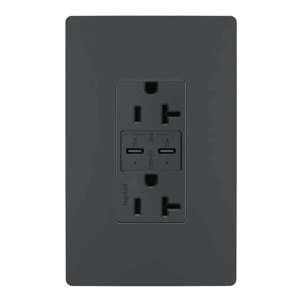 Legrand Radiant - radiant® 20A Tamper Resistant Ultra Fast PLUS Power Delivery USB Type C/C Outlet - TR20USBPDG - Canada Light Shop