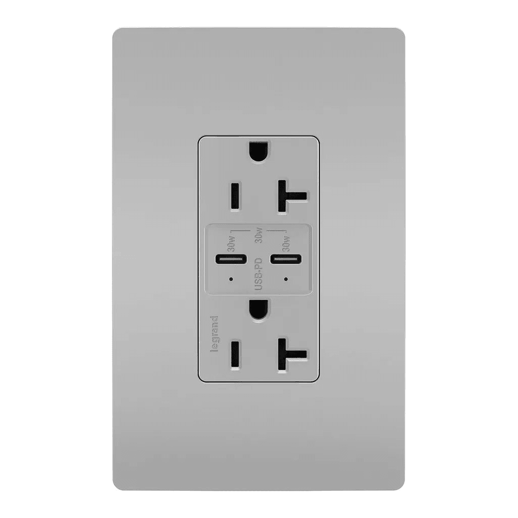 Legrand Radiant - radiant® 20A Tamper Resistant Ultra Fast PLUS Power Delivery USB Type C/C Outlet - TR20USBPDGRY - Canada Light Shop
