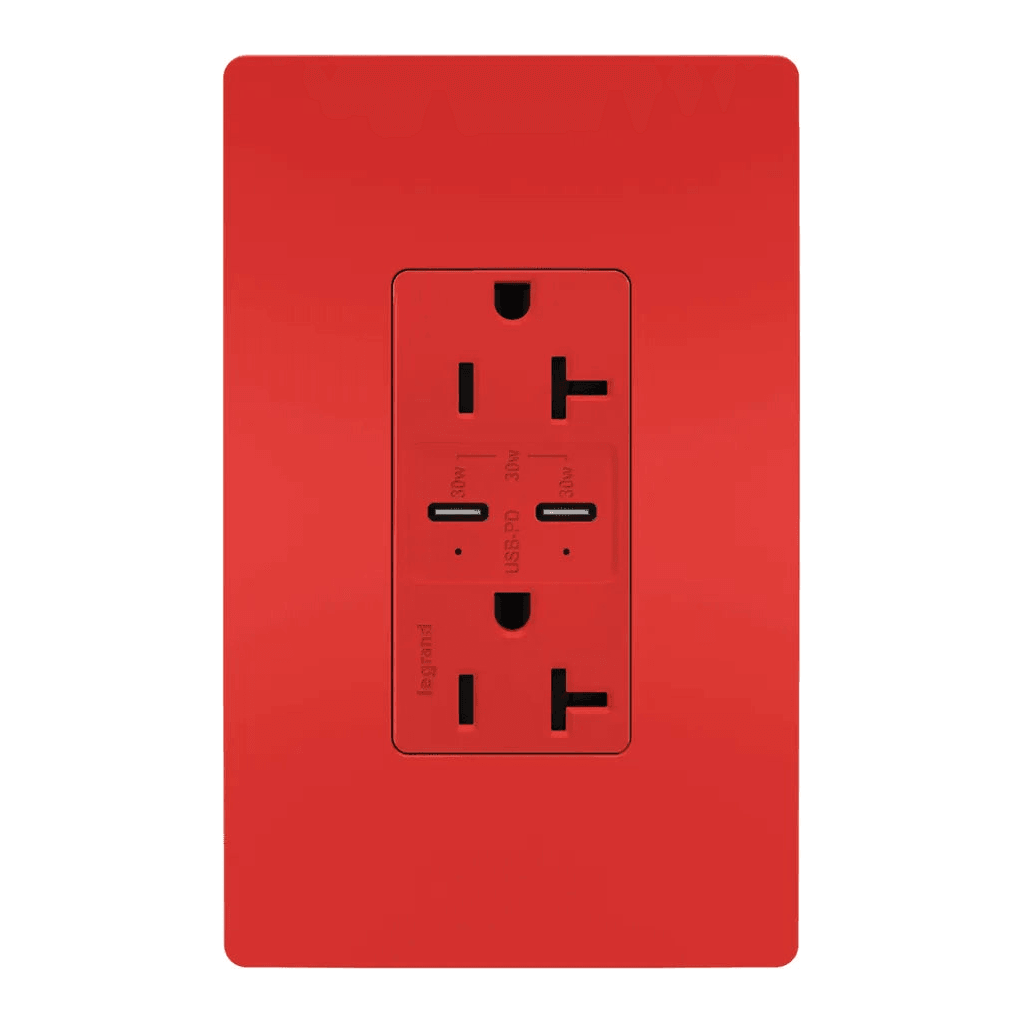 Legrand Radiant - radiant® 20A Tamper Resistant Ultra Fast PLUS Power Delivery USB Type C/C Outlet - TR20USBPDRED - Canada Light Shop