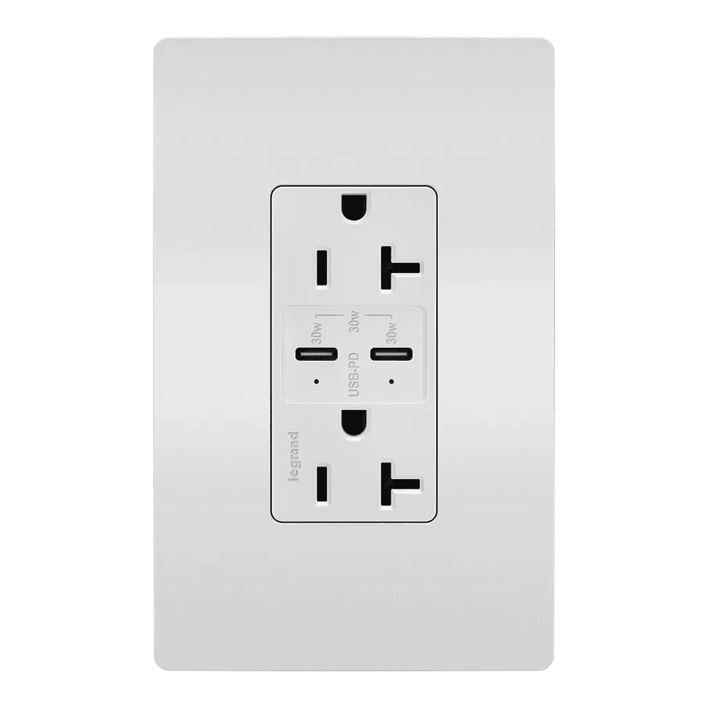 Legrand Radiant - radiant® 20A Tamper Resistant Ultra Fast PLUS Power Delivery USB Type C/C Outlet - TR20USBPDW - Canada Light Shop