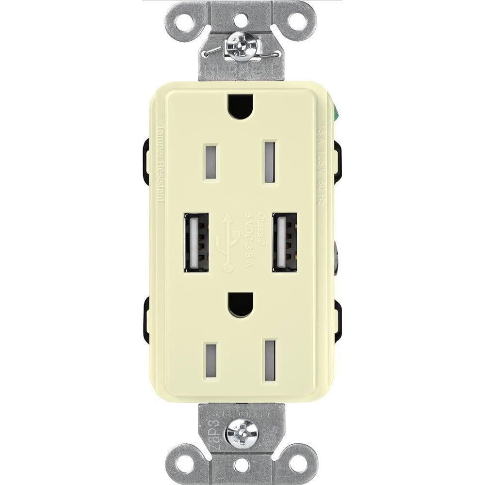 Lutron - Claro & Satin Colors 15A USB Tamper Resistance Receptacle - CAR-15-UBTR-AL - Canada Light Shop