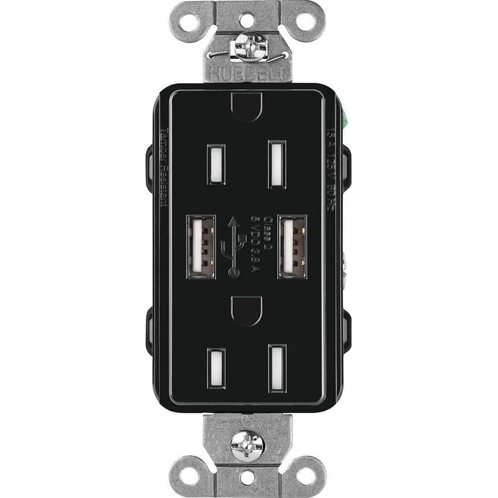 Lutron - Claro & Satin Colors 15A USB Tamper Resistance Receptacle - CAR-15-UBTR-BL - Canada Light Shop