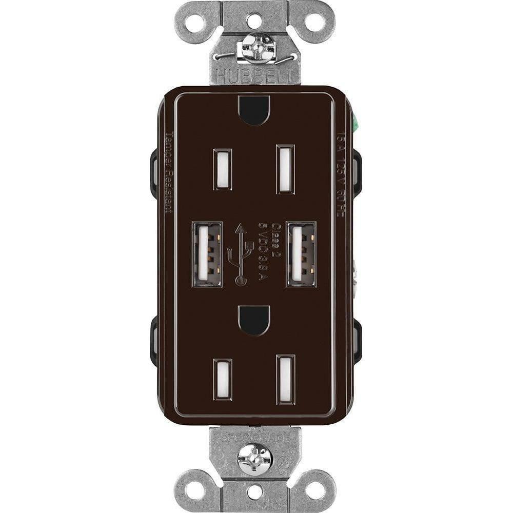 Lutron - Claro & Satin Colors 15A USB Tamper Resistance Receptacle - CAR-15-UBTR-BR - Canada Light Shop
