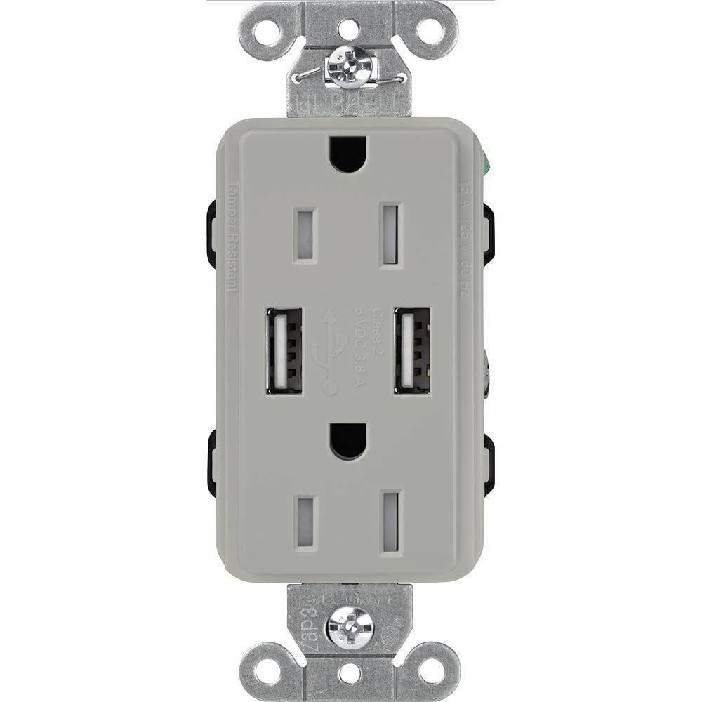 Lutron - Claro & Satin Colors 15A USB Tamper Resistance Receptacle - CAR-15-UBTR-GR - Canada Light Shop