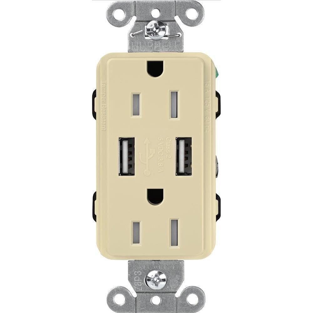 Lutron - Claro & Satin Colors 15A USB Tamper Resistance Receptacle - CAR-15-UBTR-IV - Canada Light Shop