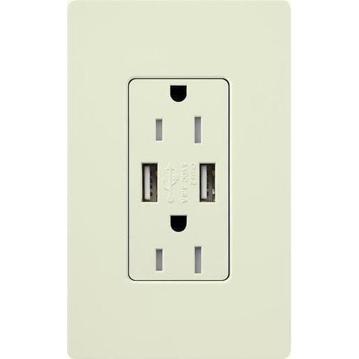Lutron - Claro & Satin Colors 15A USB Tamper Resistance Receptacle - SCR-15-UBTR-BI - Canada Light Shop