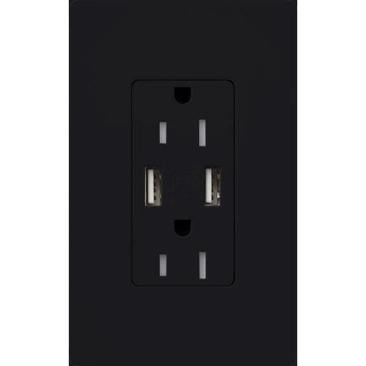 Lutron - Claro & Satin Colors 15A USB Tamper Resistance Receptacle - SCR-15-UBTR-MN - Canada Light Shop