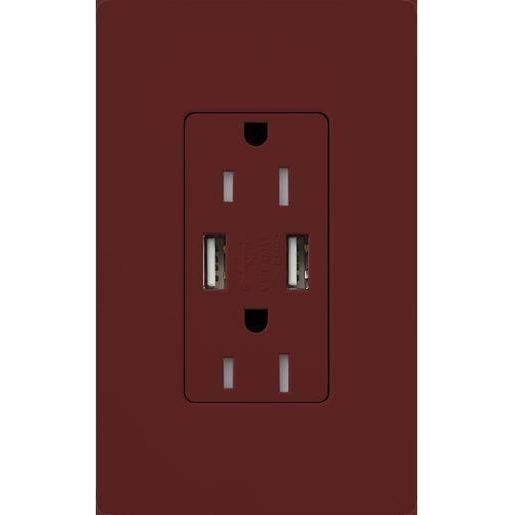 Lutron - Claro & Satin Colors 15A USB Tamper Resistance Receptacle - SCR-15-UBTR-MR - Canada Light Shop